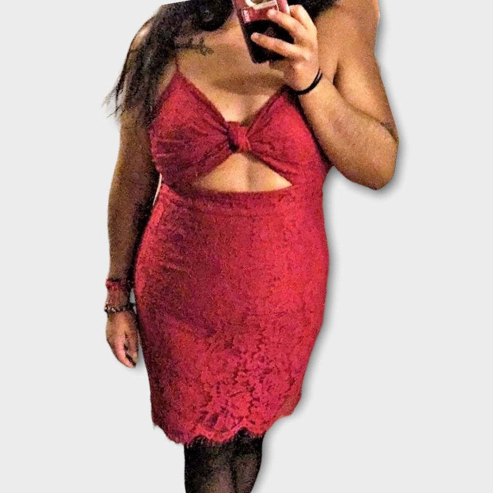 Forever 21 Vivid Red Lace Sweetheart Midi Dress size L